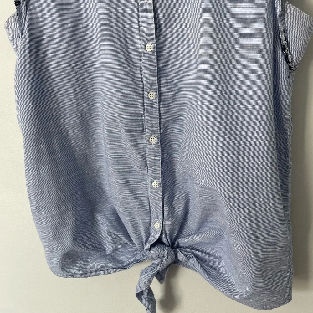 Sleeveless Front Tie Tank Womens XS Blue Stripe Top Western Rodeo Stampede EUC - Picture 4 of 9